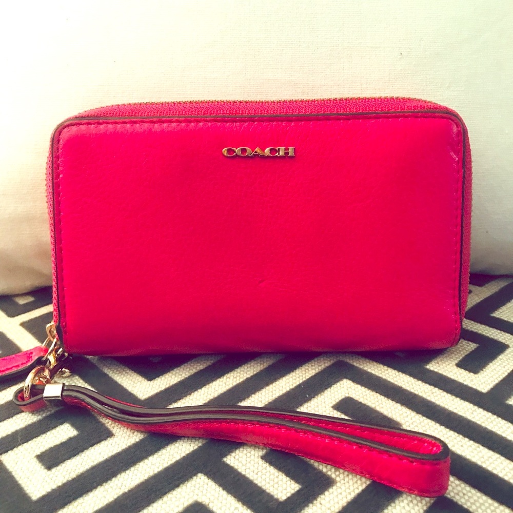 Coach Bright Pink Double Zipper Capacity Wristlet